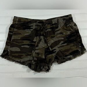 Express Camouflage Camo Shorts Raw Hem Womens Size Small Linen Drawstring